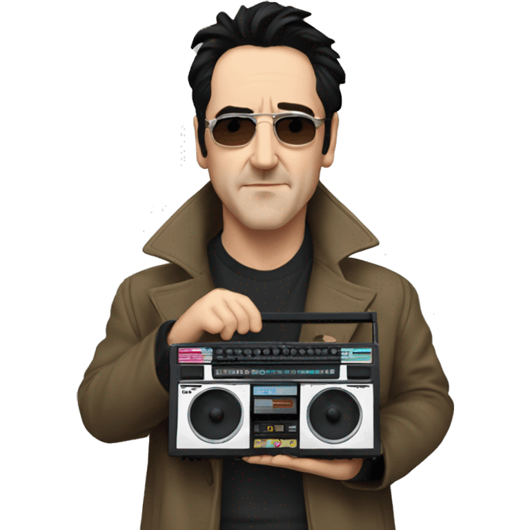 john-cusack-holding-boombox-above his head wearing trench coat  emoji