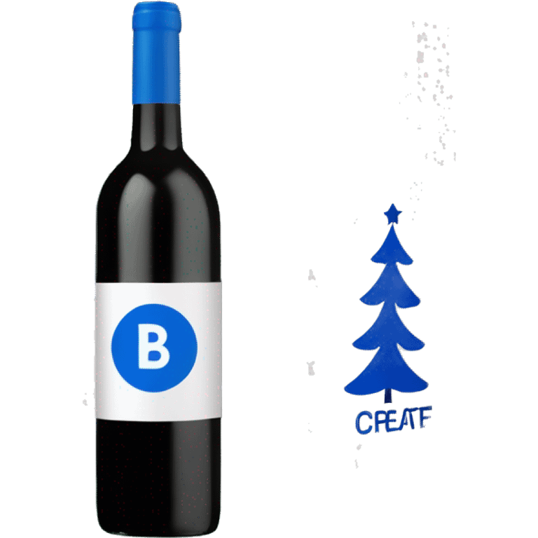 "Create an emoji of a white Boutique Connection wine box with blue illustrations and a bold 'B' logo, placed beside a vibrant green Christmas tree. Make it festive, modern, and minimalist, highlighting the box's artistic details and the tree's lushness." emoji