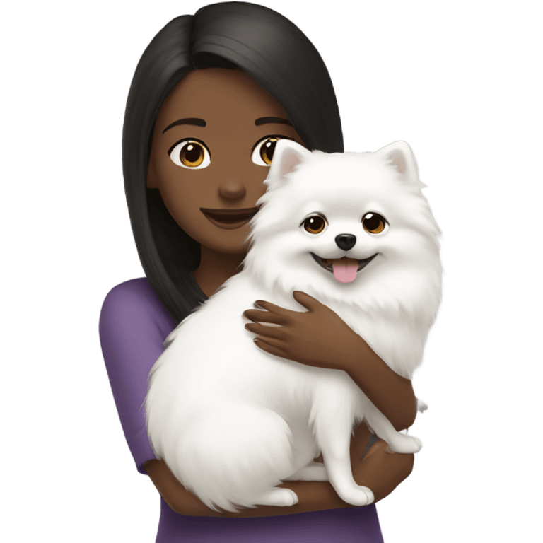 girl hug white Pomeranian emoji