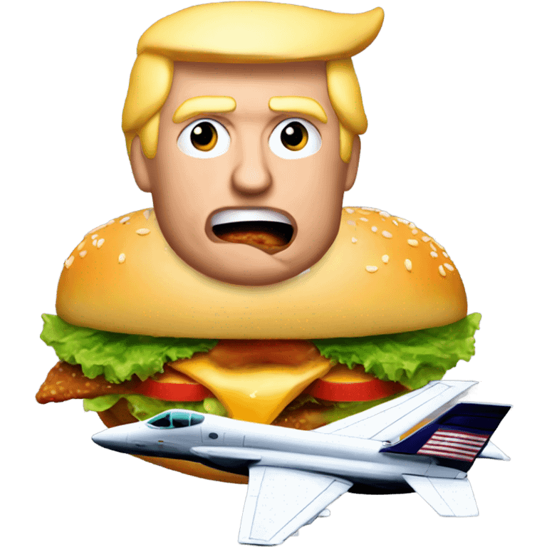 Donald trump eating a burger on a jet fighter  emoji