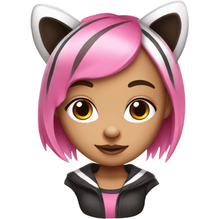 Spooky Punk Style White Girl with pink hair in funky raccoon costume emoji