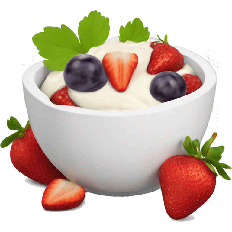 fruit yogurt bowl with strawberries and grapes emoji