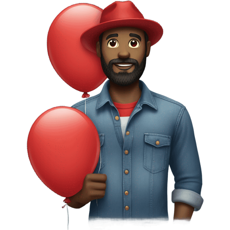 black bearded man with denim shirt red hat and red balloon in hand emoji