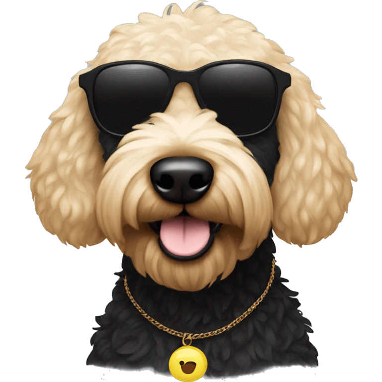 Black fur golden doodle in black sunglasses  emoji