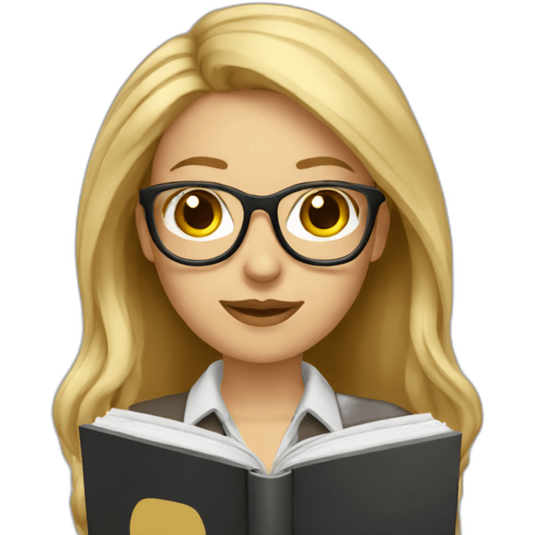 Woman teacher blonde long hair brown glasses with book emoji