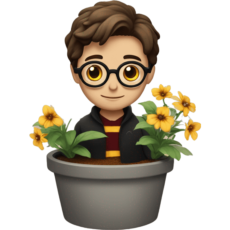 A Harry Potter is sitting in a flower pot emoji