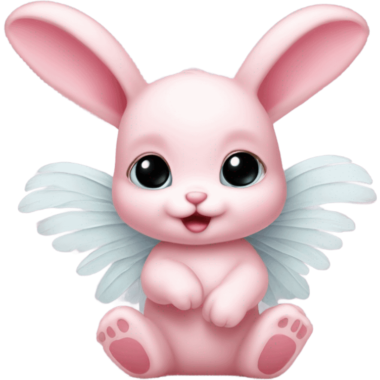 Baby pink bunny with wings brushing her ears with a vintage brush emoji