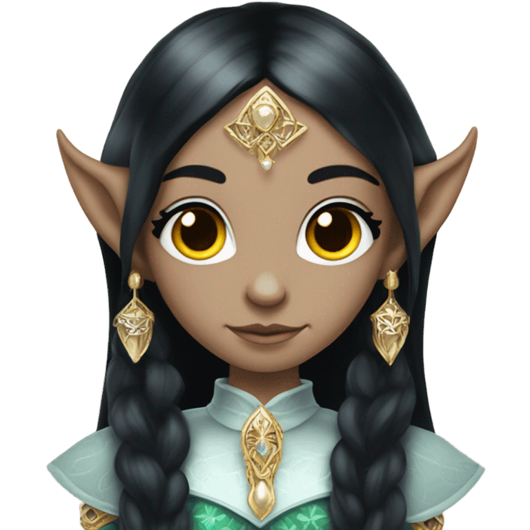 elf princess with pointy ears, white skin, black hair with jewellery,  emoji