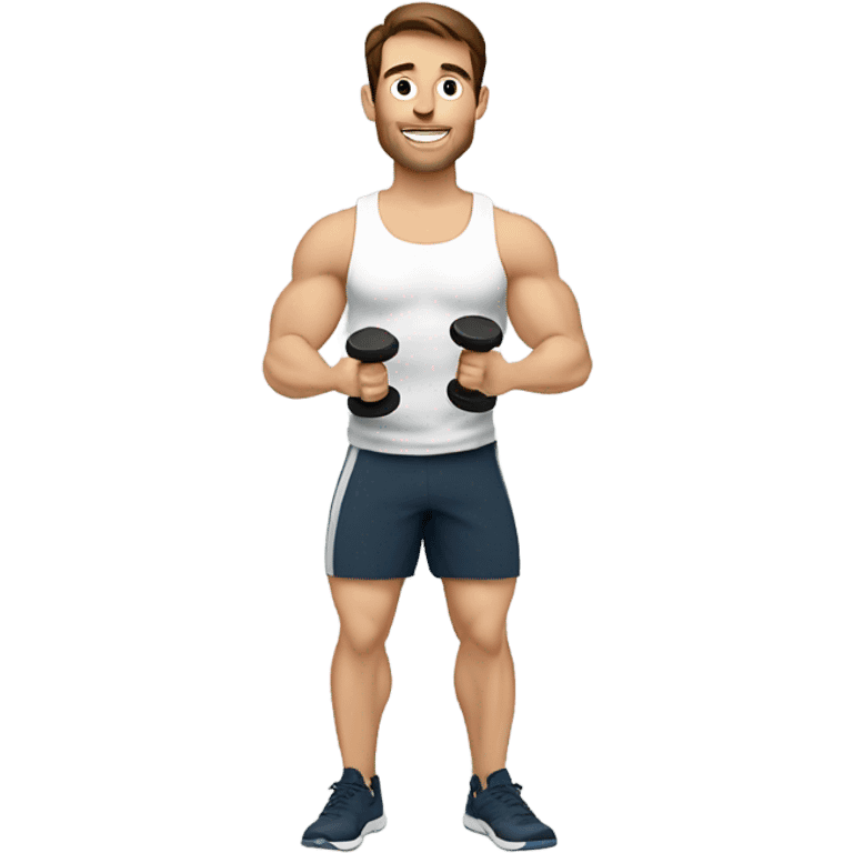 Brown haired fit white man lifting dumbells emoji