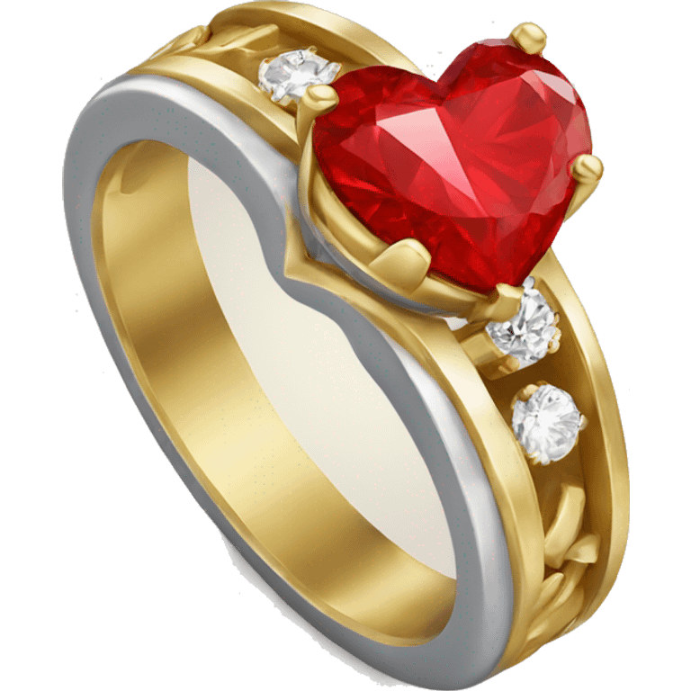 A gold ring with a red heart shape diamond  emoji