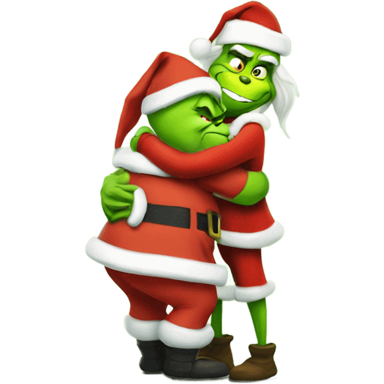 Grinch hugs santa claus emoji