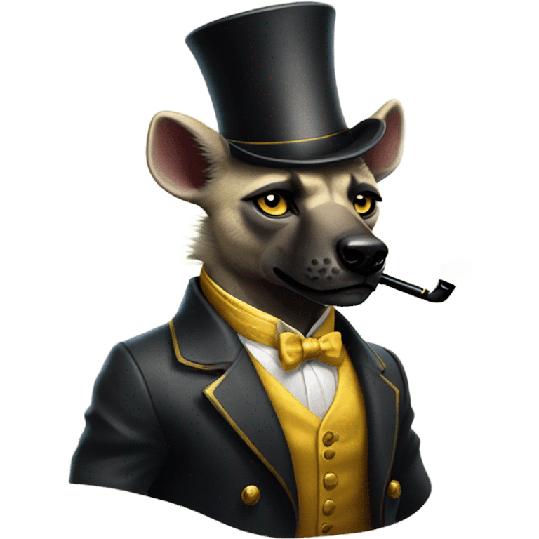 Male, muscular, hyena, smoking pipe, top hat, fancy, high class, yellow eyes emoji