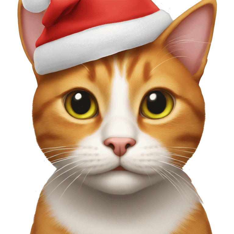 a ginger cat with cute eyes and very big ears with a christmas hat emoji