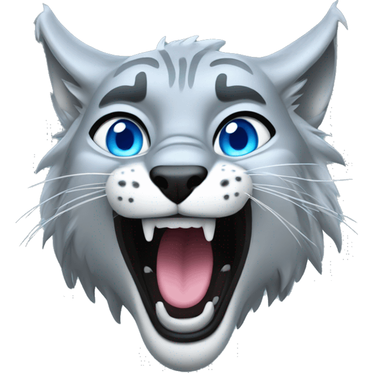 Grey lynx with blue eyes roars emoji