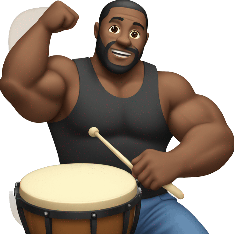 a black man with a beard and muscles playing the bongo emoji