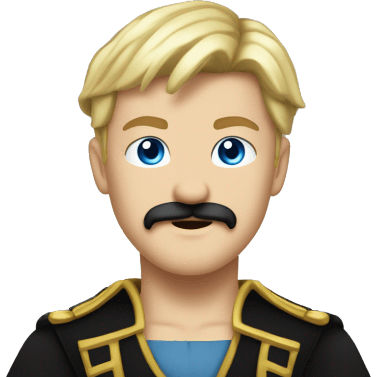 Male pirate black captain hat BLACK SASH black moustache blue eyes short blond hair  emoji