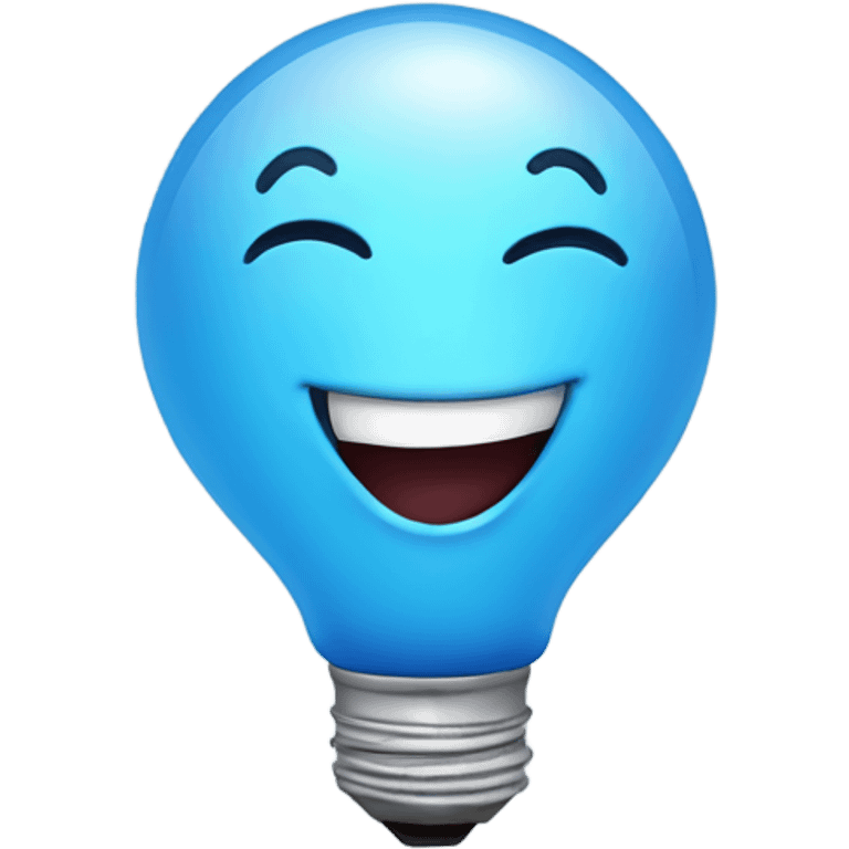 A blue bulb laughing emoji