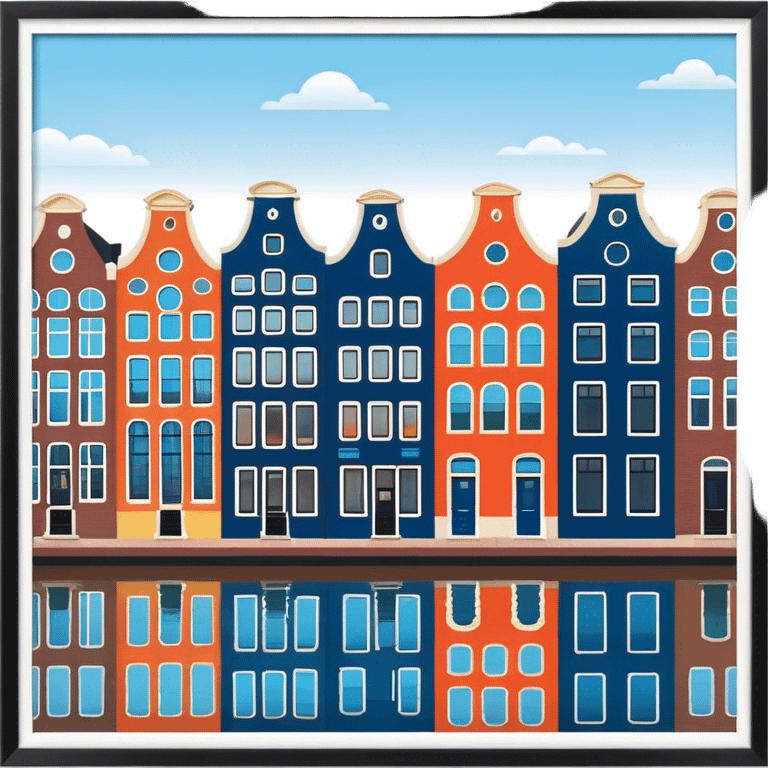 Cinematic Realistic Amsterdam Canal Houses Landmark Emoji, featuring narrow, gabled facades in vibrant colors reflecting on the calm canal waters. emoji