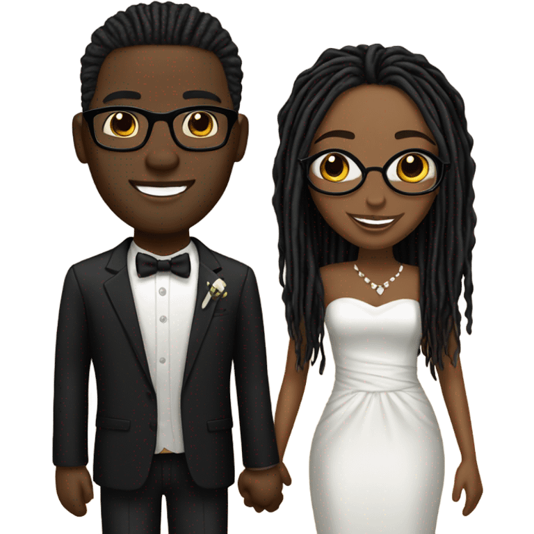 black couple light skin man with long black locs, dark skin female with glasses with black locs wedding emoji