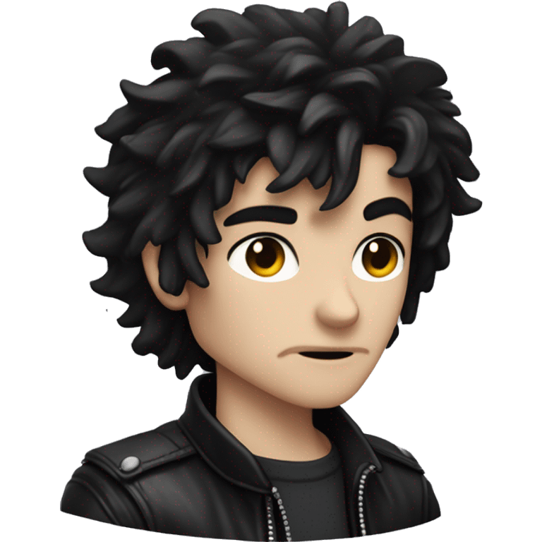 A pale-skinned character with messy black hair, scars, and intense eyes, wearing a black leather jacket and rugged clothes, exuding a dangerous, criminal vibe emoji