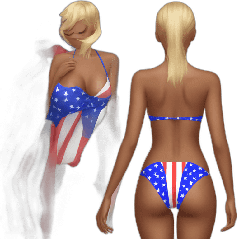 Sexy pose - woman wearing only an American flag bikini behind view emoji