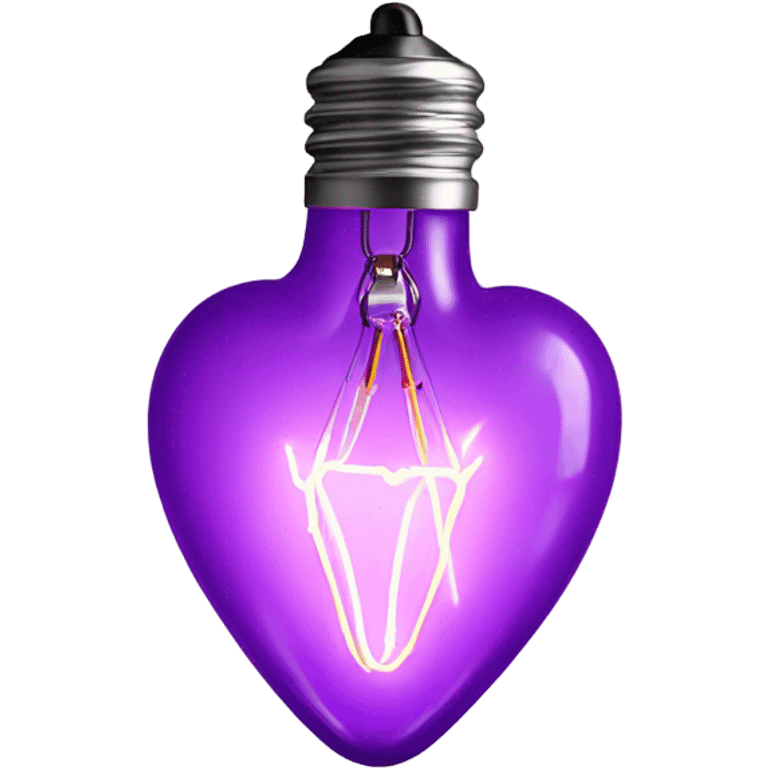 Realistic isolated purple heart shaped string light bulb . emoji