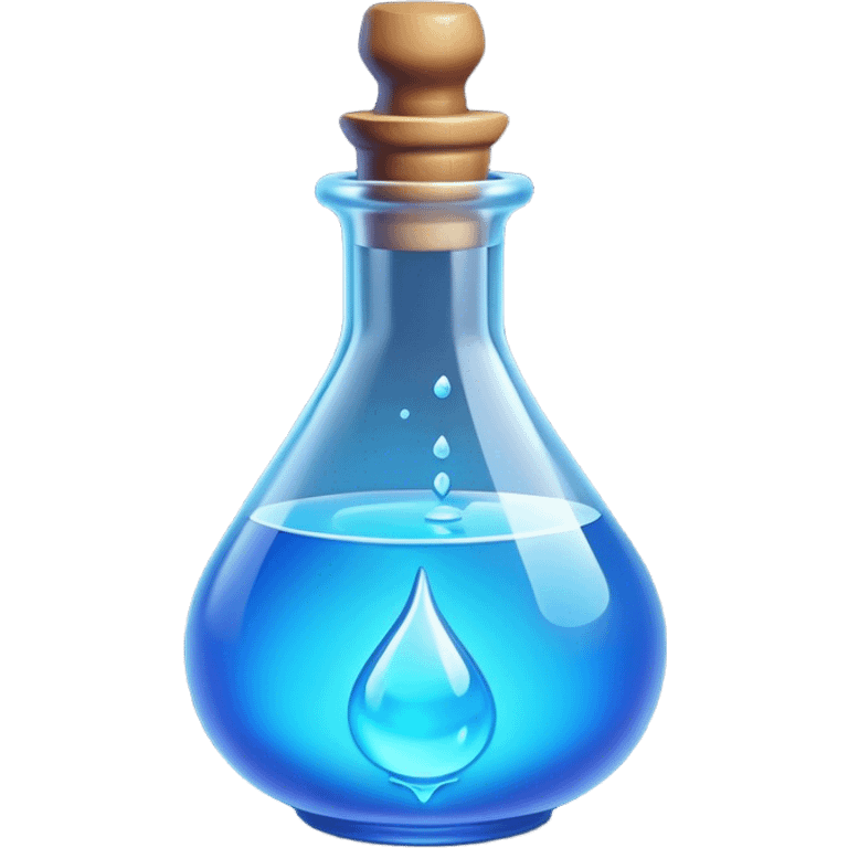 Clash of Clans aesthetic: Cinematic Playful Pixel 3D blue mana Potion Emoji, rendered in a 3D vector-style similar to standard emojis with minimal shading and bold, simplified shapes. A compact, distinct form with signature details, softly glowing with a pixelated adventure charm. Simplified yet unmistakably iconic, highly detailed and consistent, glowing with a soft radiance and high shine. Stylized with a touch of classic pixel-art charm and a soft glowing outline, capturing the essence of a beloved gaming relic with a friendly, playful manner! emoji