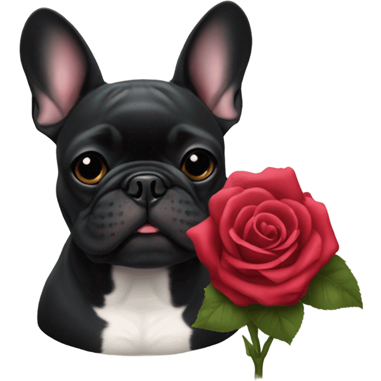 French bulldog black with rose emoji