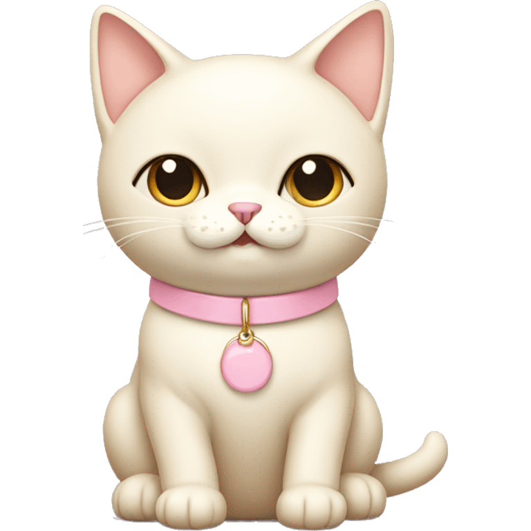 cream cat with light pink collar sitting down emoji