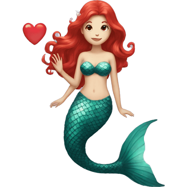 mermaid with red hair with a heart emoji