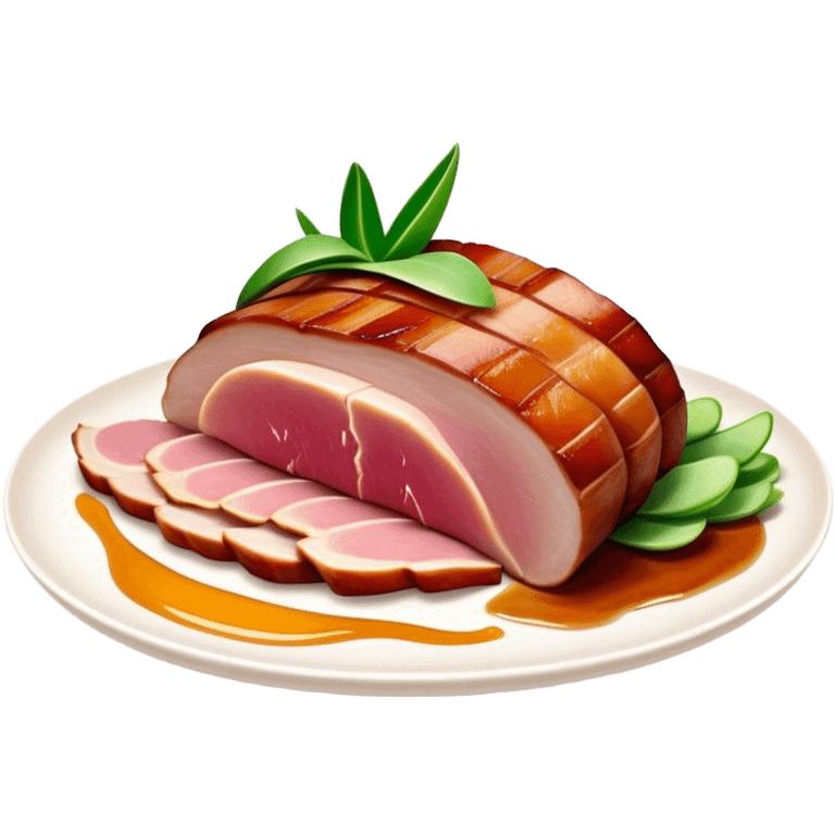 Peking Duck Cinematic Realistic Peking Duck Dish Emoji, depicted as thinly sliced duck breast with crispy skin and succulent meat, rendered with vivid textures and dynamic, appetizing lighting. emoji