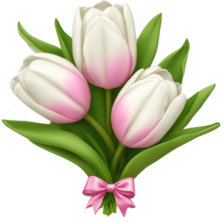 bouquet of white tulips and some pink tulips with a bow around it emoji