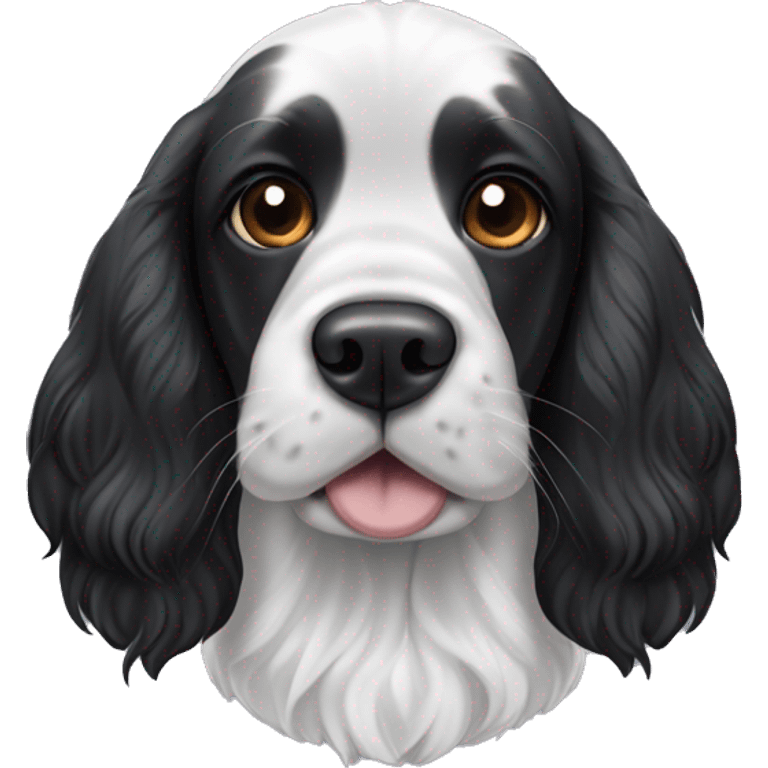 black and white english cocker spaniel with black ears and spota on nose emoji