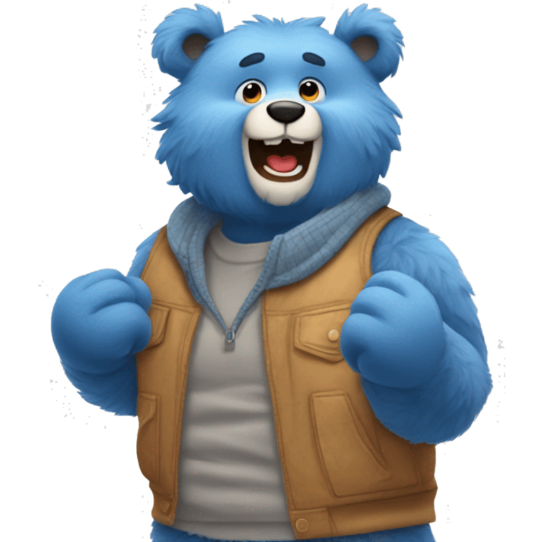 Dad Fuzzy blue bear wearing clothes and making excited face   emoji