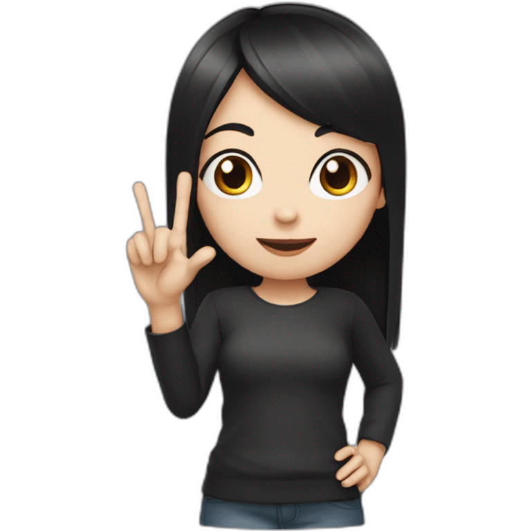 Small white skin black haired girl showing three fingers emoji