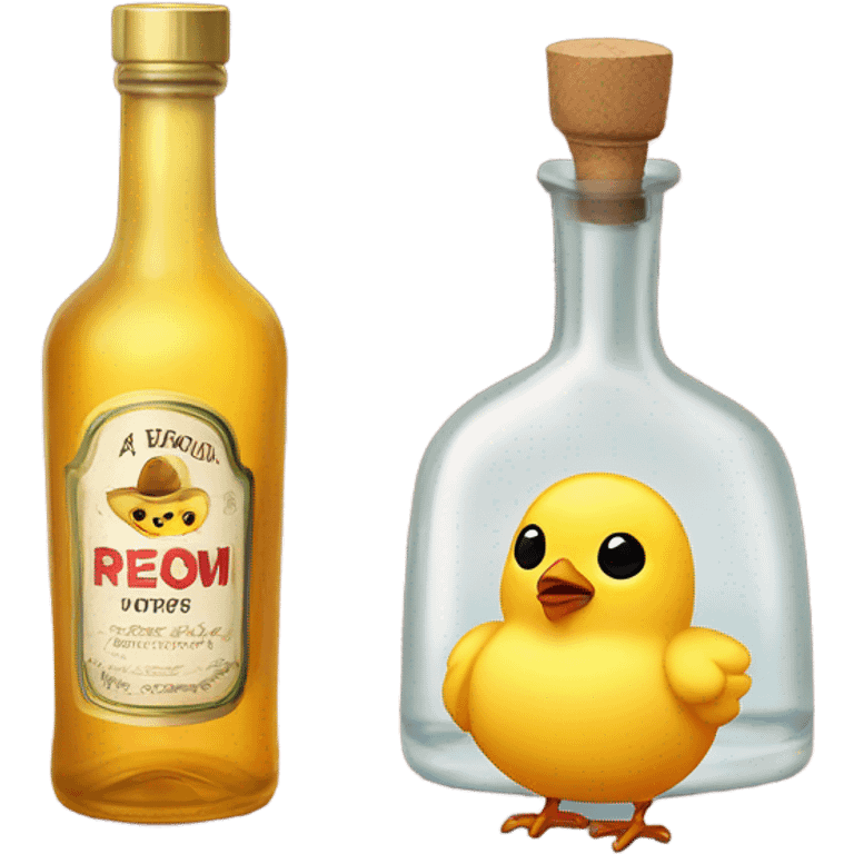 a little chick with a bottle of tequila emoji