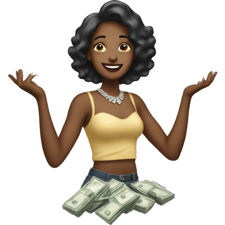 Woman loving money and diamonds emoji