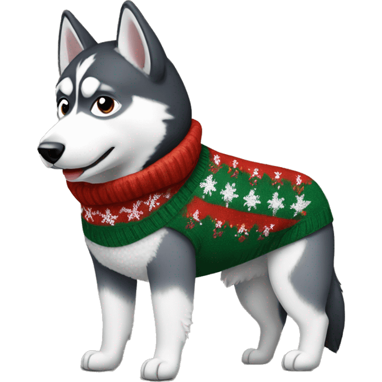 Realistic Husky in christmas Sweater  emoji