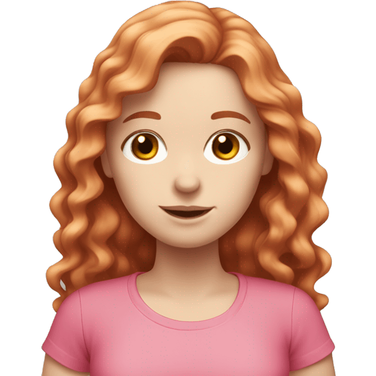 white pale girl with long red brown wavy hair and a pink shirt emoji