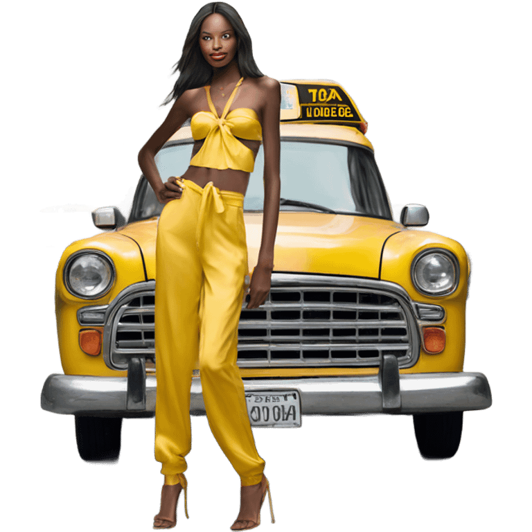 Photo of Victoria secret model posing by a taxi  emoji