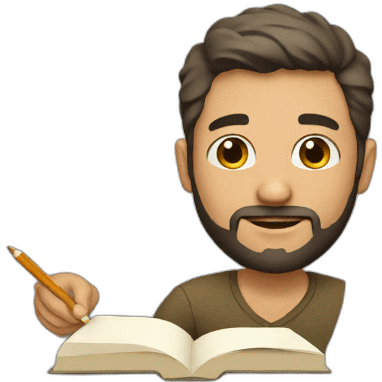 Short hair man with beard is writing emoji