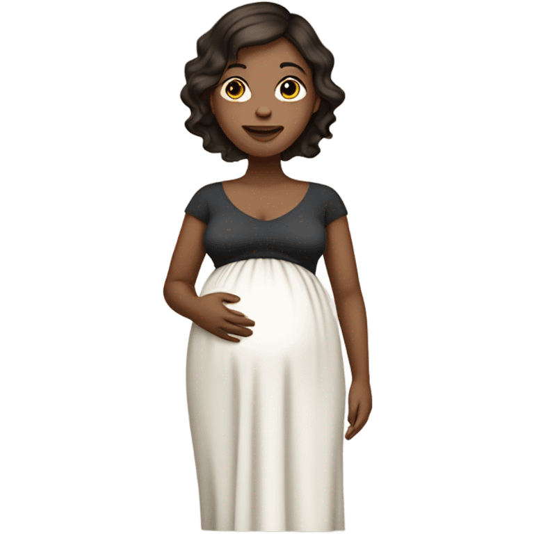 Pregnant women wearing a dress standing with dark brown hair and white ish skin  emoji