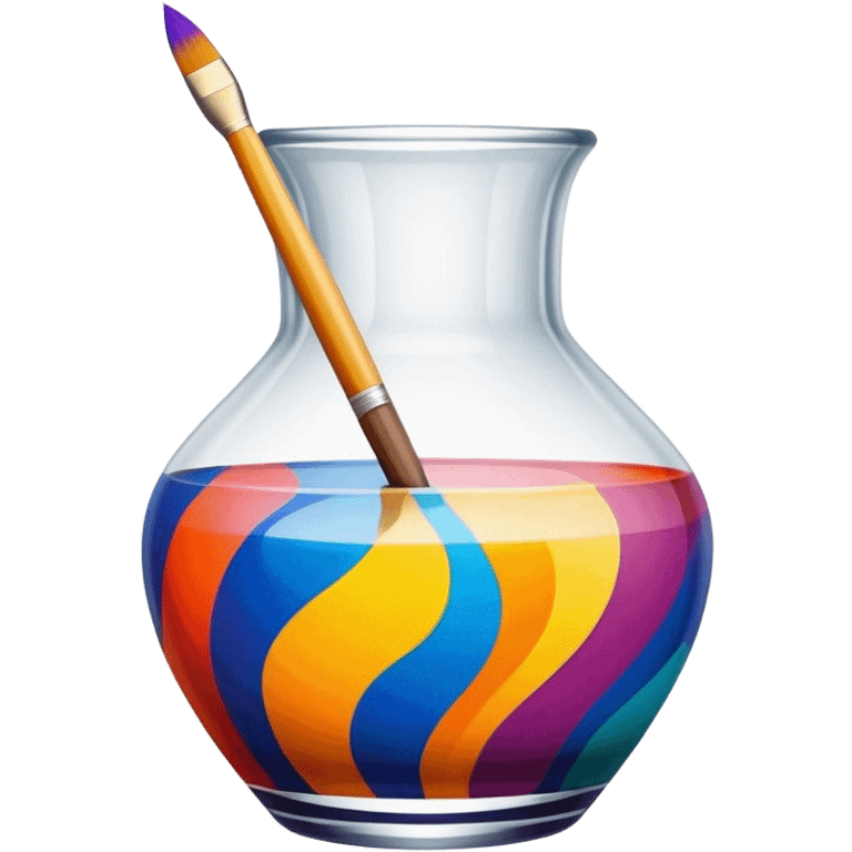 Glass painting icon, hand-painted colorful patterns on a glass surface, visible fine paintbrush and glass object like a vase or decorative plate, bright vibrant colors, no finished artwork, just the painting process, minimalistic style, clean lines, transparent background. emoji