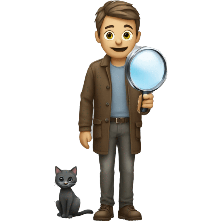 man standing, holding a magnifying glass, looking for cats on the street, no background emoji