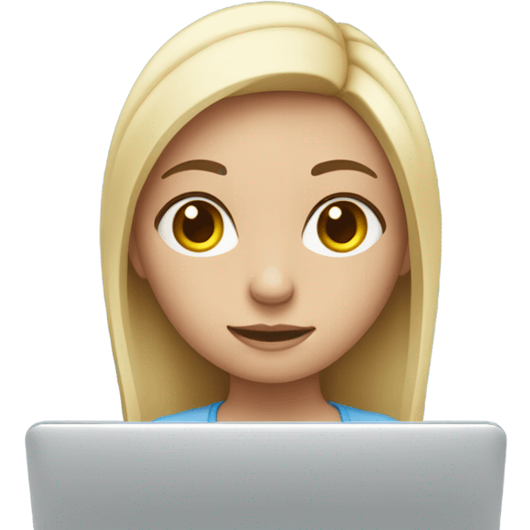 a girl in front of laptop, focused. White Skin emoji