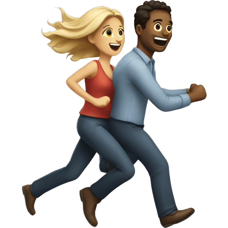 women chasing happy man emoji