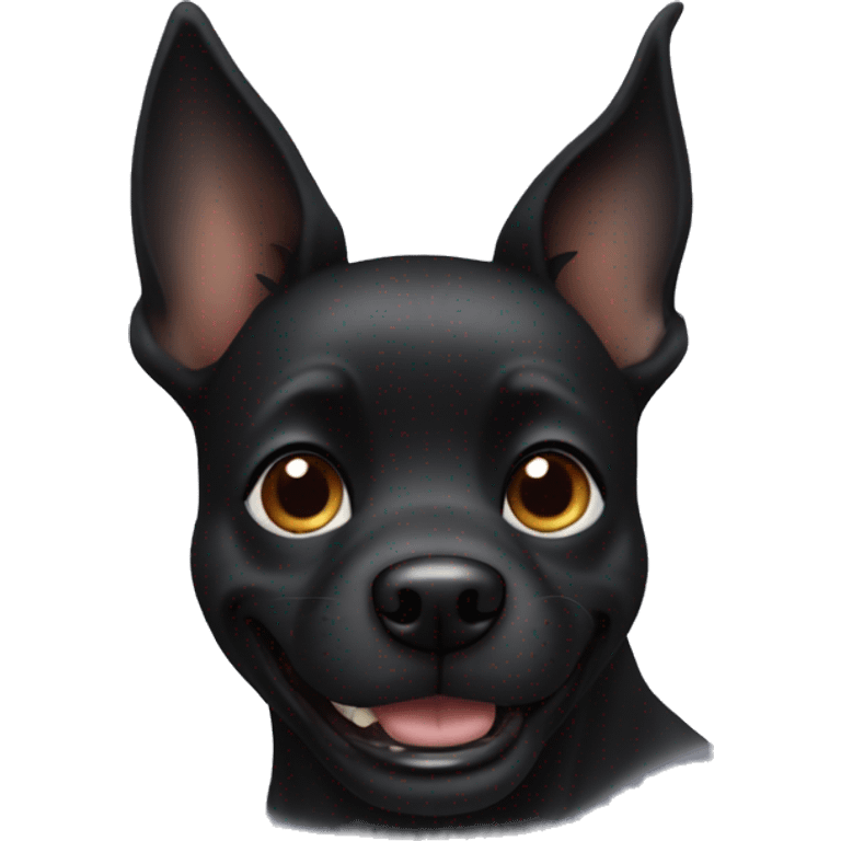 Black dog with pointy ears smiling emoji