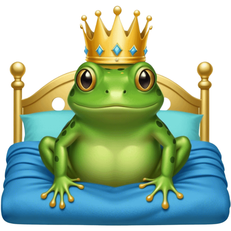 Frog with a crown on in a bed covers with a blanket emoji