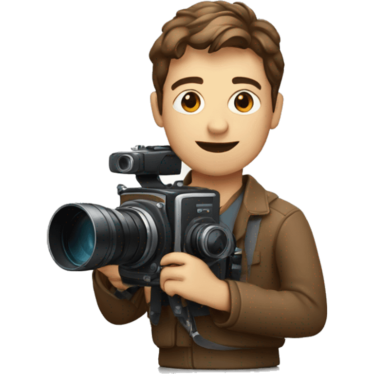 European film director with brown piled short hair holding a cinema camera emoji