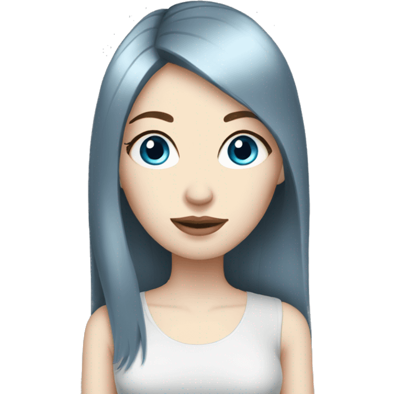 Woman, pale skin, dark straight hair, big blue eyes emoji